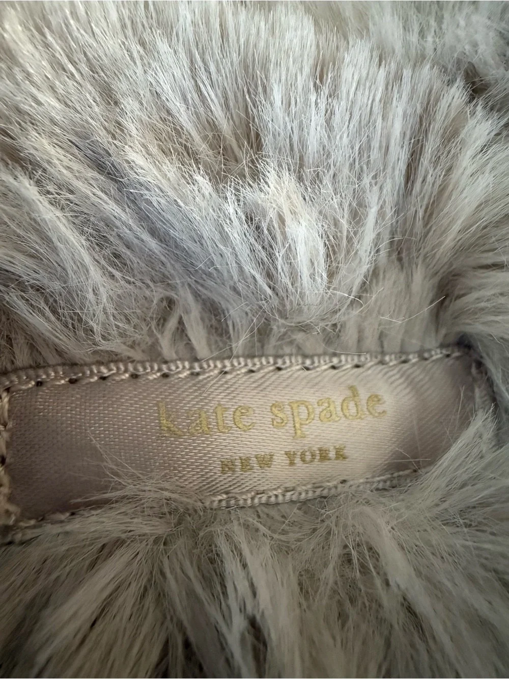 NWT kate spade Faux Fur Pearl-Embellished Slippers - Beige Sz 8